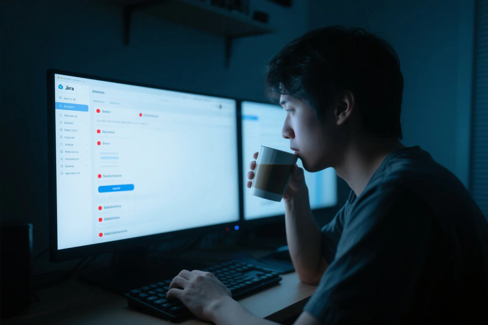 jimeng 2025 08 31 2900 一個宅男 凌晨 2 40，你盯著第三次失敗的 build。監視器的冷光像一條沒溫...